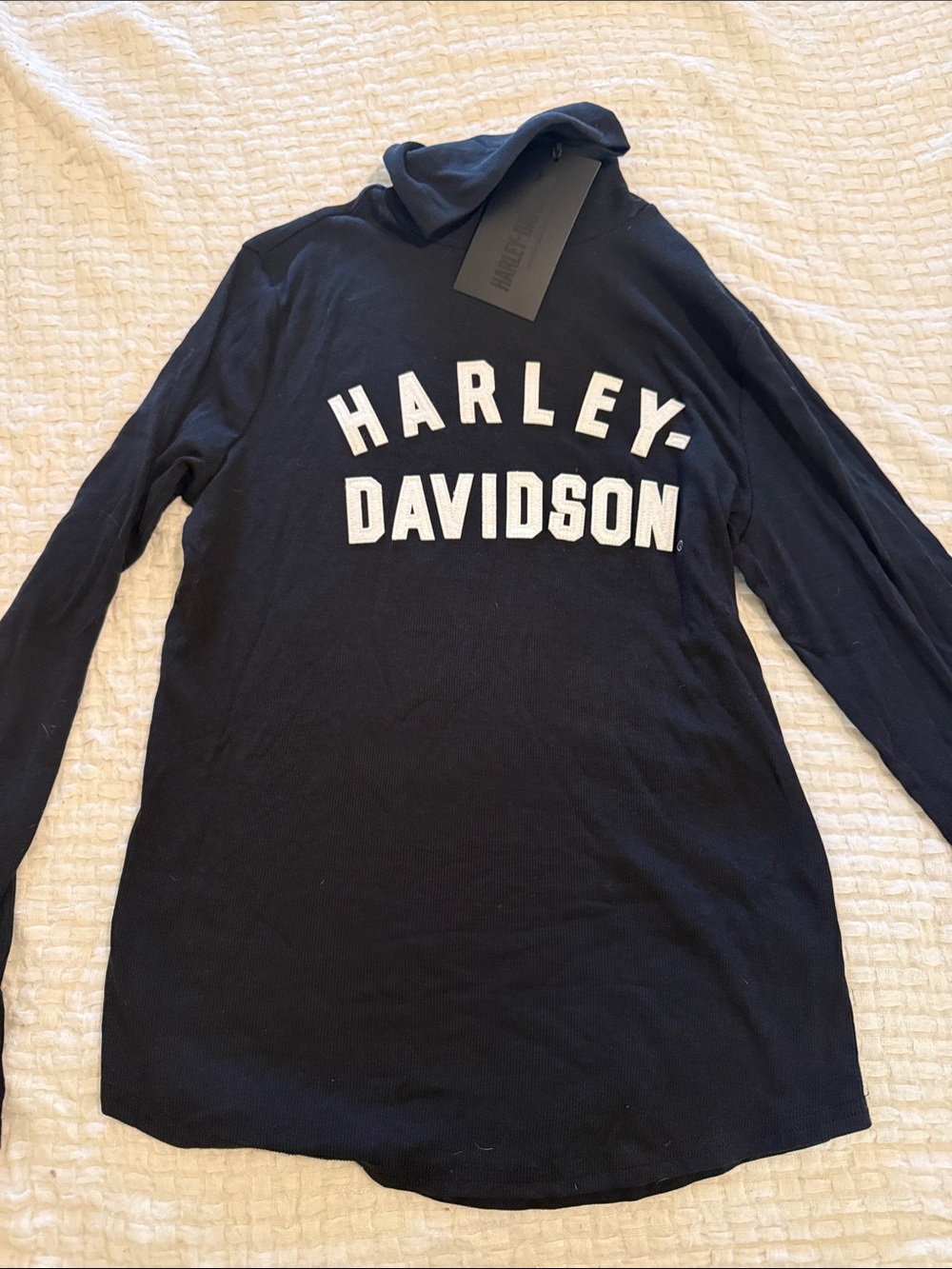 Harley-Davidson Black Rib Knit Turtle Tee with White Stitch Logo NWT